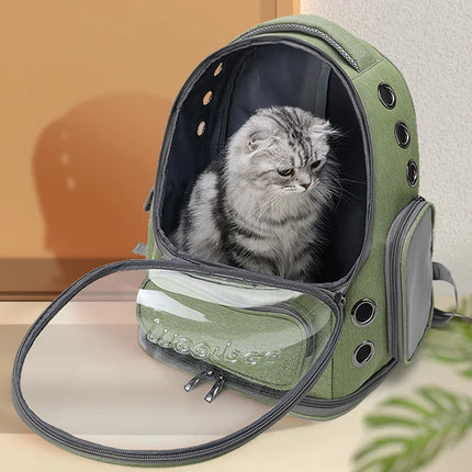 Ademende Reistas voor Huisdieren | Transparant Kijkvenster | Voor Katten en Kleine Honden | Vuil- en Waterafstotend Oxford-Materiaal | 42x27x34 cm | Verkrijgbaar in Groen, Kaki, Grijs