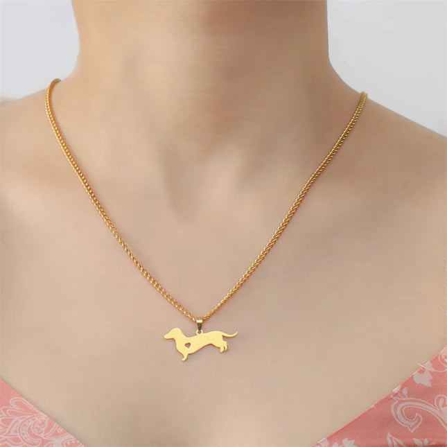 Dachshund Ketting voor Dames en Kinderen | RVS Hondenhanger | Sausage Dog Sieraad | Origineel Dierenvriend Cadeau | My Shape | 45+5cm | Goud/Zilver