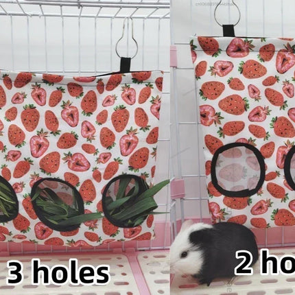 Hooizak voor kleine dieren | Hamster Konijn Cavia Voerhouder | Oxford Stof | Metalen Haak | Verspilling Verminderen | Kooihouder | Rood Groen Geel Oranje | Duurzame Kooivoeder Accessoires