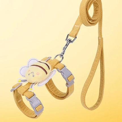 Verstelbaar Wandervest en Lijn voor Katten en Kleine Honden | Cartoon Bijenmotief | Zacht Polyester | Inclusief Bijpassende Riem