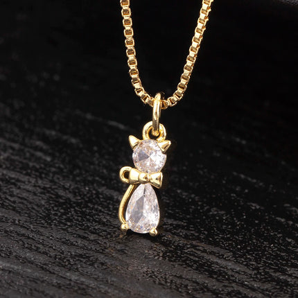 NIDIN Ketting Dames | Luxe Kat Hanger | Verstelbare Clavicle Chain 45+5cm | Goud/Zilver | Pave Zirconia | Elegant Cadeau Sieraad