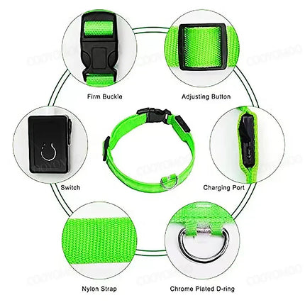LED Verlichte Veiligheidshalsband voor Huisdieren | Oplaadbaar via USB, Waterbestendig, 3 Lichtmodi | Geschikt voor Honden en Katten