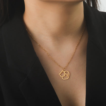 Katten ketting dames | RVS hanger met schattige kittens | Trendy dieren ketting | Sieraad cadeau vrouw | Goud & staal | Jeshayuan