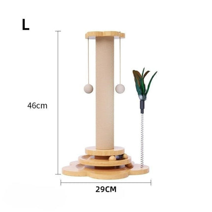 WHYY Houten Krabpaal | Drielagen Speelgoed voor Katten | Met Sisal Krabboard en Speelballen | Duurzaam en Leuk | Geproduceerd in Jiangsu China