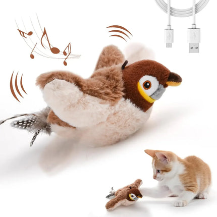 Interactieve Piepende Vogel Speelgoed | Kattenkruid | Oplaadbaar via USB | Fladderend Pluche | Aanraak Geactiveerd | Huisdierenplezier | Guangdong