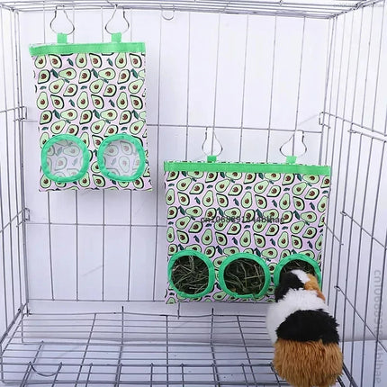 Hooizak voor kleine dieren | Hamster Konijn Cavia Voerhouder | Oxford Stof | Metalen Haak | Verspilling Verminderen | Kooihouder | Rood Groen Geel Oranje | Duurzame Kooivoeder Accessoires