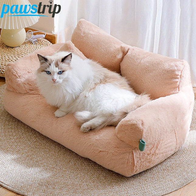 Pawstrip Luxe Katten Sofa | Pluche Warme Nest | Ademend Anti-Slip Huisdierbed | Compact Comfort | Voor Kleine en Middelgrote Katten Honden | Zachte Rugleuning | Verkrijgbaar in Kaki, Roze, Geel, Beige