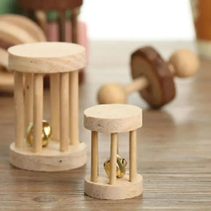 Natuurlijk Houten Speelgoed Konijn Roller | Dumbells Unicycle Bel | Knagende Tandenslijper voor Cavia's en Ratten | Huisdier Accessoires Molar Gereedschap | Geschikt voor Konijnen en Kleine Knaagdieren