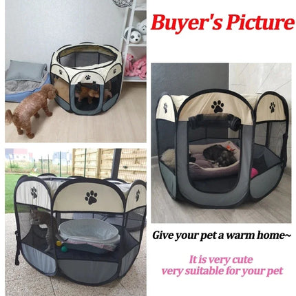 Huisdierentent Achthoekig Opvouwbaar | Voor Grote Honden & Katten | Ventilatie & Anti-Insectengaas | Makkelijk in Gebruik | Draagbaar en Lichtgewicht | Oxford Stof | Witte Curry Kleur | 73x73x43 cm | Geschikt voor Reizen & Buitenavonturen