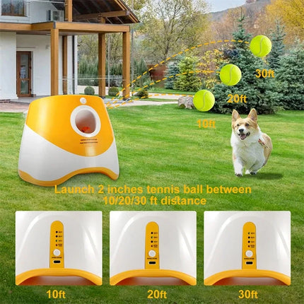 Oplaadbare Interactieve Tennisbalwerper voor Honden | Instelbare Werpafstanden 3m-9m | Inclusief USB Lader & Mini Tennisballen