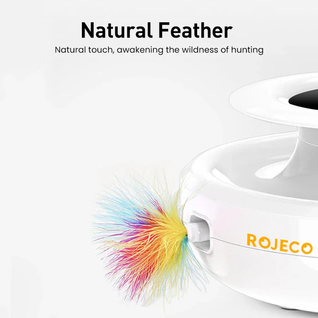 ROJECO Elektronisch 2-in-1 Huisdierenspeelgoed | Automatische Veer & Ronddraaiende Bal | 5 Interactieve Speelmodi | Ideaal voor Katten en Kleine Honden