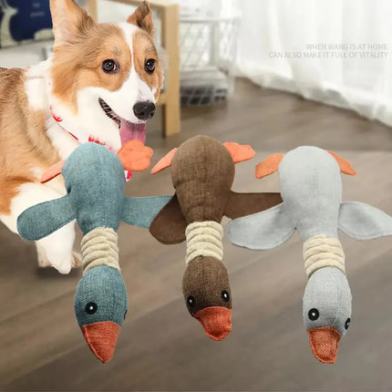 Pluche Gans Hondenspeeltje | Veilig Natuurlijk Katoen | Piepende Geluiden | Stimuleert Mondgezondheid | Geschikt voor Kleine en Middelgrote Honden | Gemakkelijk te Reinigen | 32 cm Lang