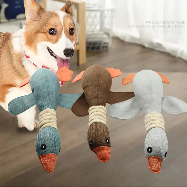Pluche Gans Hondenspeeltje | Veilig Natuurlijk Katoen | Piepende Geluiden | Stimuleert Mondgezondheid | Geschikt voor Kleine en Middelgrote Honden | Gemakkelijk te Reinigen | 32 cm Lang