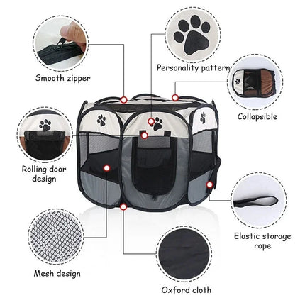 Huisdierentent Achthoekig Opvouwbaar | Voor Grote Honden & Katten | Ventilatie & Anti-Insectengaas | Makkelijk in Gebruik | Draagbaar en Lichtgewicht | Oxford Stof | Witte Curry Kleur | 73x73x43 cm | Geschikt voor Reizen & Buitenavonturen
