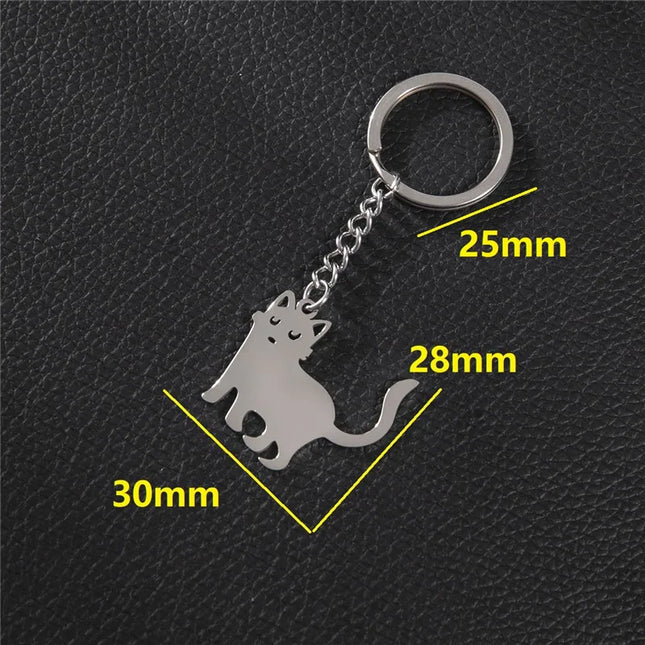 Sleutelhanger Dames | Schattige Kattenhanger | Edelstaal | Sleutelhanger voor Tas, Portemonnee of Autosleutels | Zilver Cadeau Accessoire