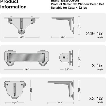 Kattenraam Ligbed 3-in-1 | Klimplank en Krabpaal Inclusief | Duurzaam Sisal & Polyester | Sterke Zuignappen | Stevige Basswood Constructie | Max 10 kg Capaciteit | Gemakkelijk Monteerbaar & Verplaatsbaar