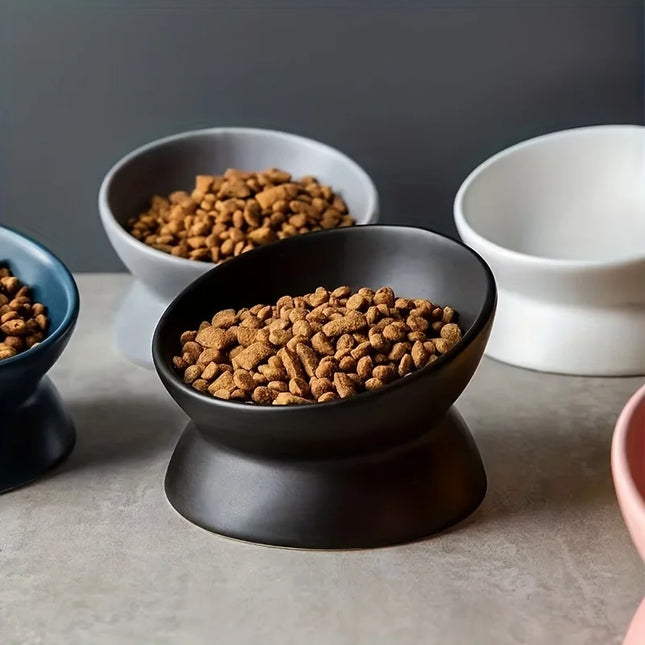 Keramische Voerbak met Verhoogd Oblique Ontwerp voor Honden en Katten | Beschermt Nek en Wervelkolom | Duurzaam en Stabiel