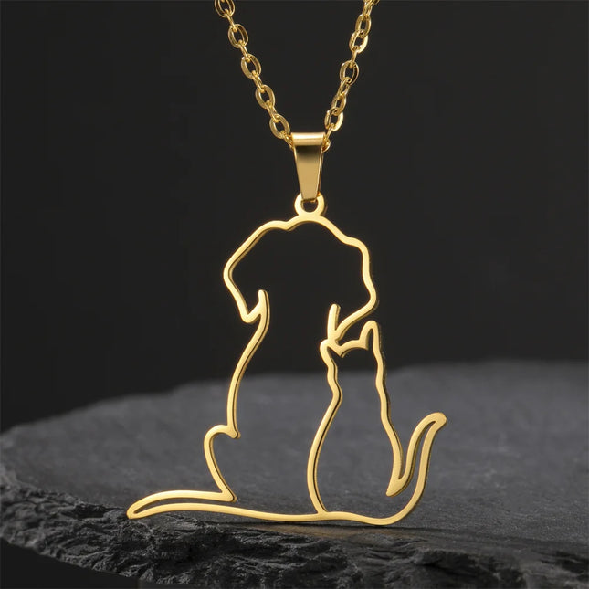 Dierenhanger Ketting voor Dames | Roestvrijstalen Kat & Hond Sieraad | Huisdier Vrienden | Cadeau voor Dierenliefhebbers | Hypoallergeen & Roestvrij | Verstelbare Schakelketting 45+5cm