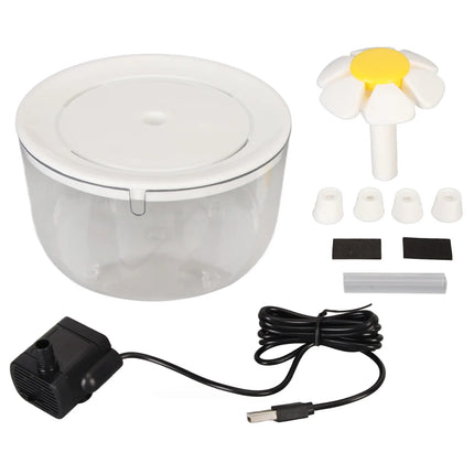 Automatische waterfontein voor huisdieren | Stille circulatie | Met waterfilter | Transparant bloemen deksel | 1 liter capaciteit | Voor katten en kleine honden
