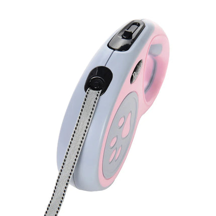 Hondenriem met Pootafdruk | Ergonomische Handgreep | Nylon | Snelontgrendelingsfunctie | Uittrekbaar tot 5 meter | Voor Kleine en Middelgrote Huisdieren | Meerdere Kleuren | Veilig en Duurzaam