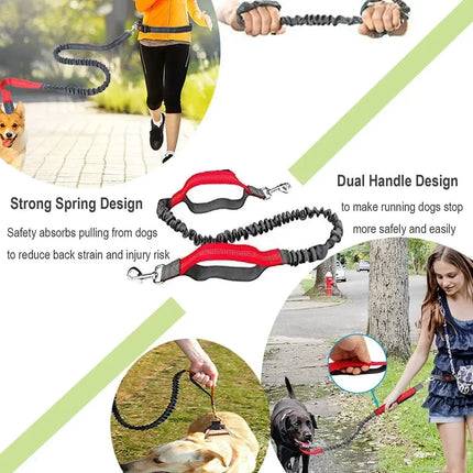 Handsfree Hondenriem voor Joggen en Wandelen | Verstelbare Heupriem en Uittrekbaar Nylon met Reflecterende Strepen