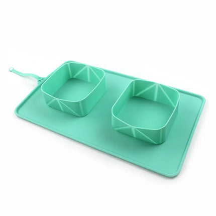 Opvouwbare Siliconen Reisbak voor Honden en Katten | Inclusief Aparte Vakken voor Voer en Water | Antislip Bodem | BPA-vrij
