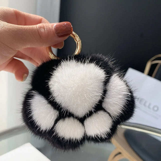 Schattige kattenpoot sleutelhanger | Pluche tas hanger met imitatie nertshaar | Decoratie voor tas of autosleutels | Perfect cadeau voor meisjes | Unisex accessoire