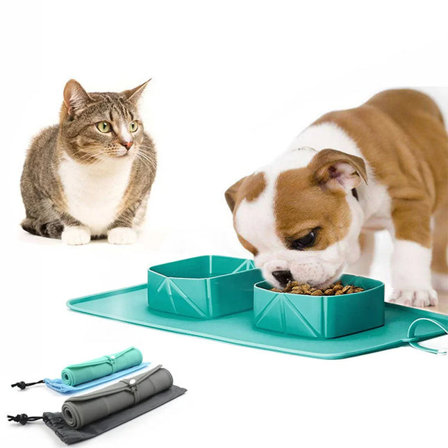 Opvouwbare Siliconen Reisbak voor Honden en Katten | Inclusief Aparte Vakken voor Voer en Water | Antislip Bodem | BPA-vrij