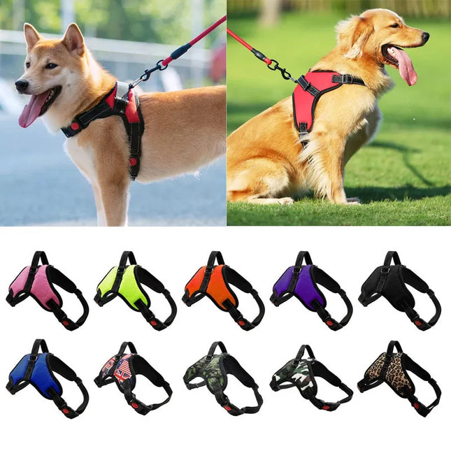 Hondenharnas Verstelbaar | Nylon Reflecterend | Geschikt voor Alle Honden | 150cm Sterke Riem | Zwart Rood Camouflage Luipaard | Alle Seizoenen Draagcomfort | Duurzaam en Veilig