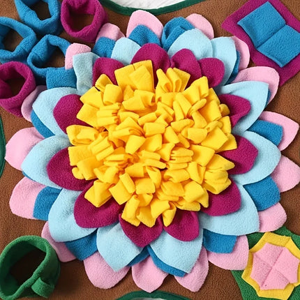 Voermat Hond | Interactief Snuffelplezier | Bloemvormig | Fleece Materiaal | Antislip Bodem | Draagbaar met Schouderriem | Verstopplekjes voor Voer | Meerkleurige Laagjes voor Uitdaging | Geschikt voor Thuis en Onderweg