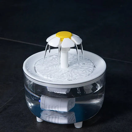 Automatische waterfontein voor huisdieren | Stille circulatie | Met waterfilter | Transparant bloemen deksel | 1 liter capaciteit | Voor katten en kleine honden