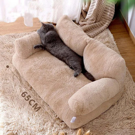 Pawstrip Luxe Katten Sofa | Pluche Warme Nest | Ademend Anti-Slip Huisdierbed | Compact Comfort | Voor Kleine en Middelgrote Katten Honden | Zachte Rugleuning | Verkrijgbaar in Kaki, Roze, Geel, Beige