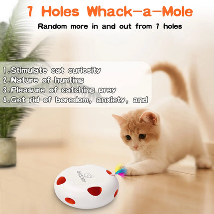 INKZOO Automatisch Katten Speelgoed | Interactieve Muis Veer Spel | Sensor Activering | 7 Openingen | Oplaadbare Batterij | Kattenvermaak | Onregelmatige Bewegingen | Duurzaam Plastic