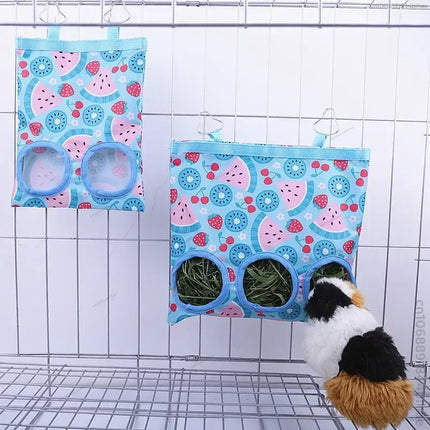 Hooizak voor kleine dieren | Hamster Konijn Cavia Voerhouder | Oxford Stof | Metalen Haak | Verspilling Verminderen | Kooihouder | Rood Groen Geel Oranje | Duurzame Kooivoeder Accessoires