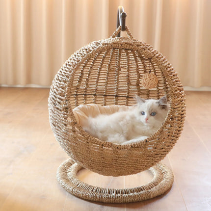 Kattenhangmat | Ronde Hangmand | Semi-Afgesloten Design | Huisdiercomfort | Ventilerend | Zomercocon | Duurzaam | Interieurstijl