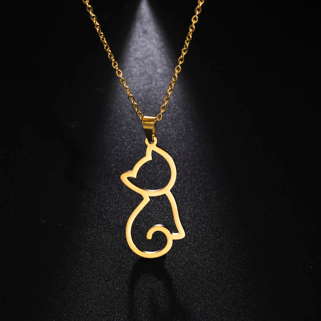 Jeshayuan katten ketting voor dames | RVS hanger met schattig katje | Trendy dieren sieraad | Leuk cadeau voor kattenliefhebbers | Goud & staal