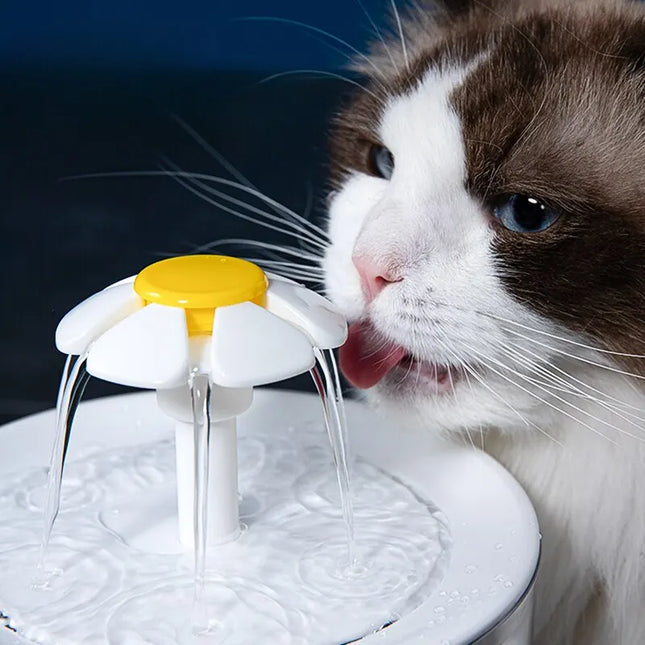 Automatische waterfontein voor huisdieren | Stille circulatie | Met waterfilter | Transparant bloemen deksel | 1 liter capaciteit | Voor katten en kleine honden