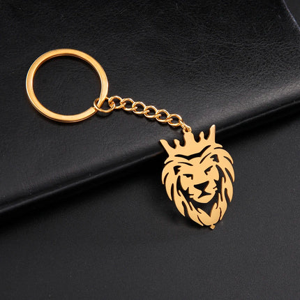 Leeuwenkop Sleutelhanger van Roestvrijstaal | Tribal Dier Totem | Stoere Koning der Beesten Hanger | Tasaccessoire voor Mannen & Vrouwen | Dawapara | Goud & Zilver | Duurzaam & Roestvrij