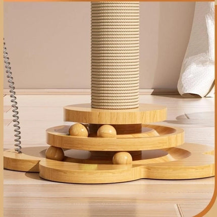 WHYY Houten Krabpaal | Drielagen Speelgoed voor Katten | Met Sisal Krabboard en Speelballen | Duurzaam en Leuk | Geproduceerd in Jiangsu China