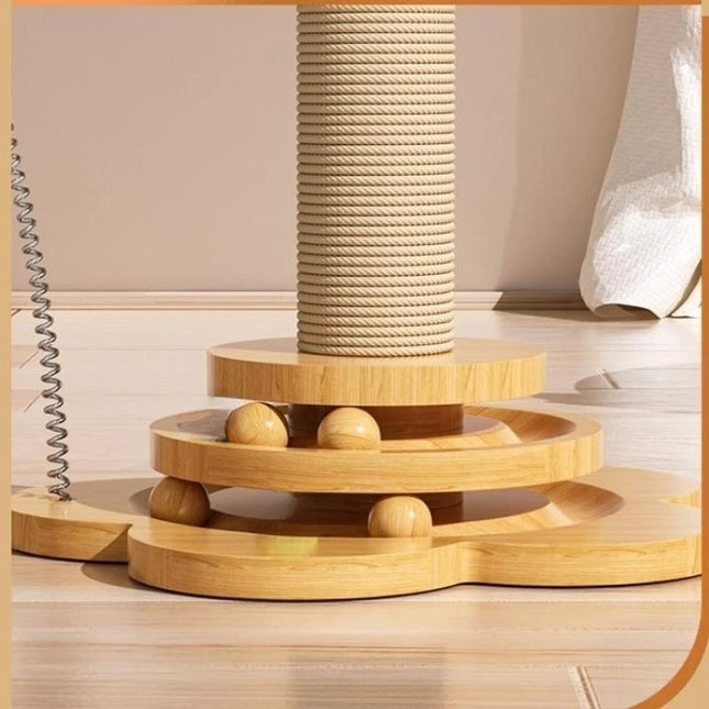 WHYY Houten Krabpaal | Drielagen Speelgoed voor Katten | Met Sisal Krabboard en Speelballen | Duurzaam en Leuk | Geproduceerd in Jiangsu China