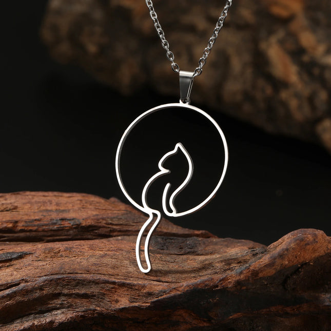 Katten hanger ketting voor dames | RVS | Schattig katten design | Dierlijke hanger | Trendy mode sieraad | Verjaardagscadeau | Goud & staal