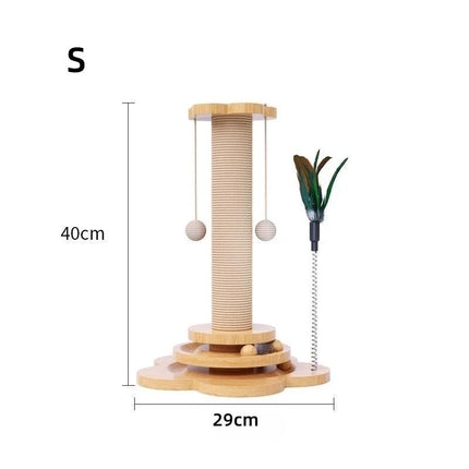 SisalSpin | Duurzame Houten Kattenkrabpaal met Sisal | Ingebouwde Draaitafel met Speelelementen | 2 Maten Beschikbaar
