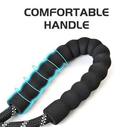 Reflecterende Dubbele Treklijn voor Honden | Gevlochten Nylon met Comfort Handvat | Inclusief Nagelknipper | Rood, Blauw, Zwart | 150 cm of 300 cm