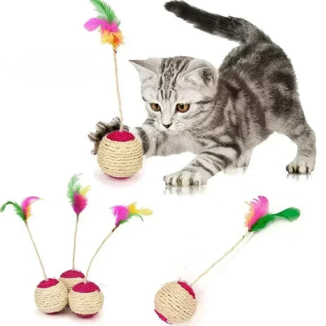 Interactieve Sisal Trainingsbal voor Katten met Veer | Duurzaam Speel- en Krabaccessoire voor Nagelverzorging | Compact en Natuurlijk