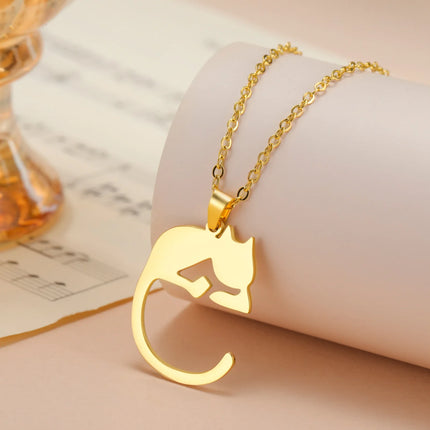 Katten hanger ketting dames | Edelstaal | Schattige kitten hanger | Trendy dieren sieraad | Perfect cadeau | Goud & staal  | Jeshayuan