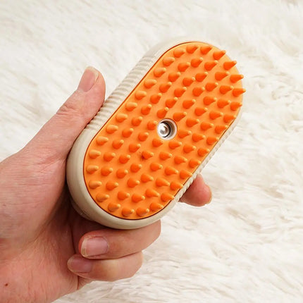 FurClean Oplaadbare Verzorgingsborstel voor Huisdieren | 3-in-1 Functie met Stoomtechnologie & Zachte Massage | Wit en Oranje