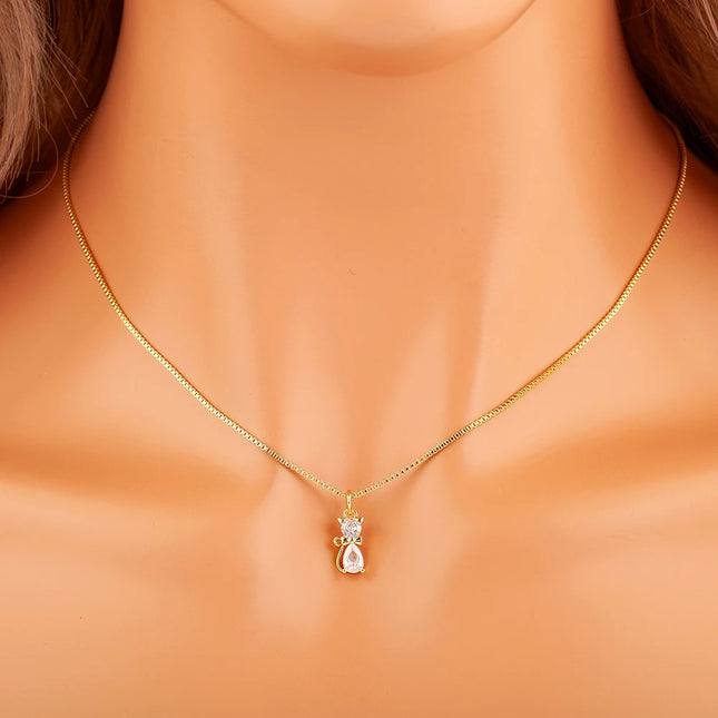 NIDIN Ketting Dames | Luxe Kat Hanger | Verstelbare Clavicle Chain 45+5cm | Goud/Zilver | Pave Zirconia | Elegant Cadeau Sieraad