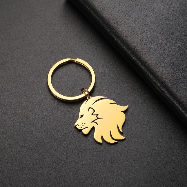 Leeuwenkop Sleutelhanger van RVS | Tribal Totem Dierenhanger | Stoere Sleutelhanger voor Tas of Sleutelbos | Unisex Accessoire | Dawapara | Goud & Zilver | Roestvrijstaal | Symboliseert Kracht & Moed