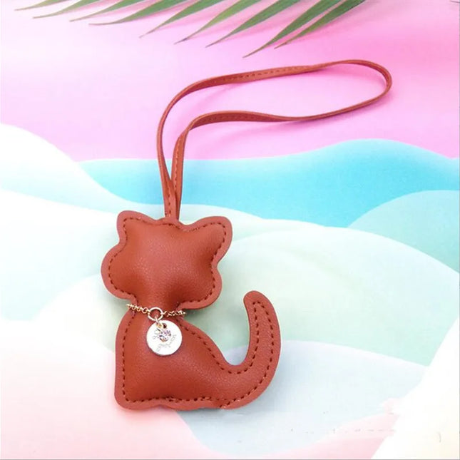 PU Leren Sleutelhanger Met Kat Hangertje | Schattige Dieren Keyring Voor Dames | Tassen Accessoire | Handtas Decoratie | Leuk Cadeau Meisjes