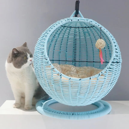 Kattenhangmat | Ronde Hangmand | Semi-Afgesloten Design | Huisdiercomfort | Ventilerend | Zomercocon | Duurzaam | Interieurstijl
